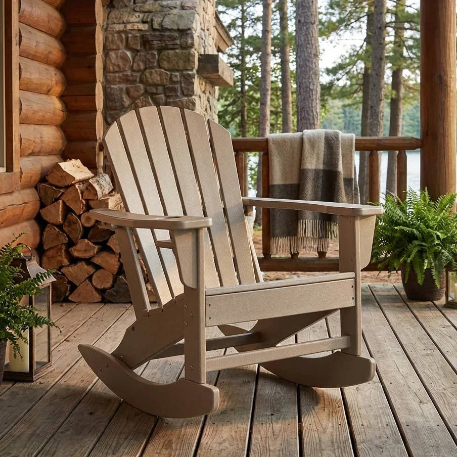 Taupe Adirondack Rocking Outdoor Chair